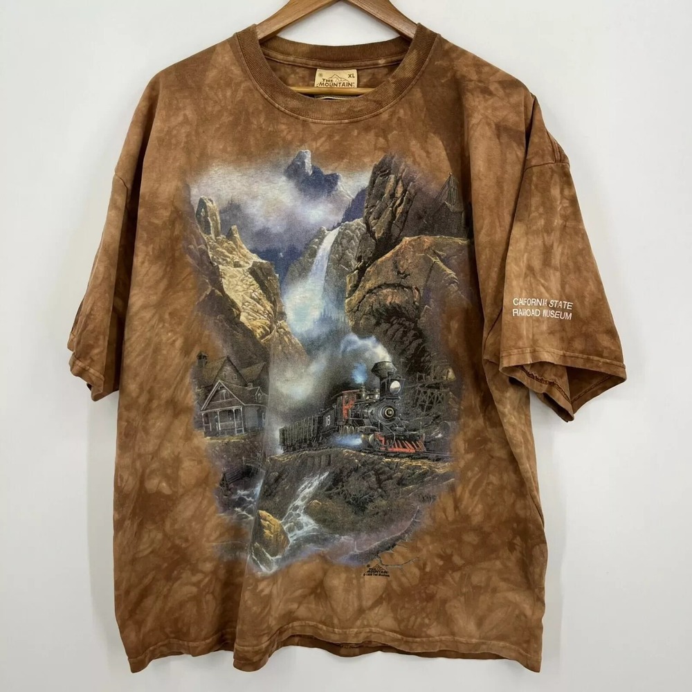 The Mountain Vintage Train Graphic T-Shirt XL Brown Tie Dye Ted Blaylock 1999